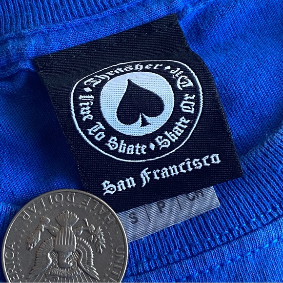 Thrasher Magazine Ripped Flame Flaming Tear Logo Short Sleeve T-Shirt in Blue - Picture 4 of 5